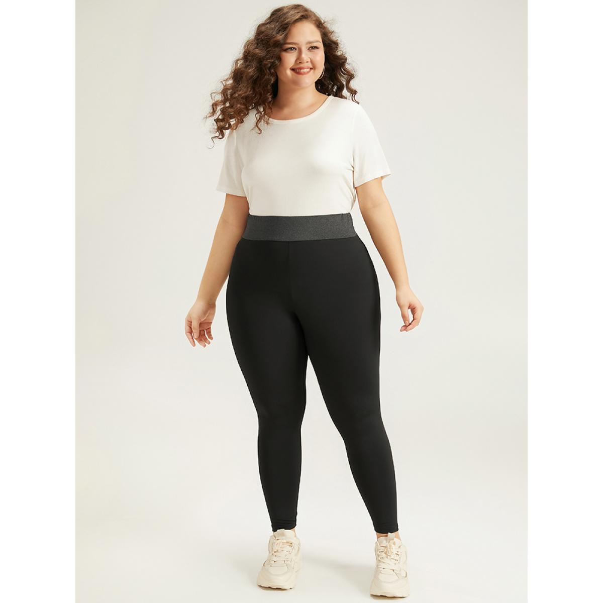 Plus Size Two Tone Elastic Waist Patchwork Leggings Women Black Casual High stretch Skinny High Rise Dailywear Leggings BloomChic 26/4X Product Image