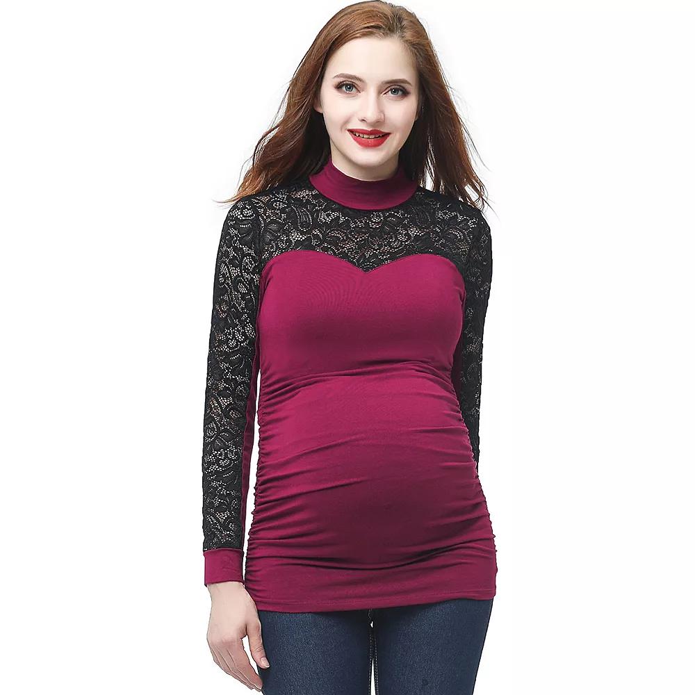 Maternity Pokkori Mockneck Lace Panel Top, Women's,  Product Image