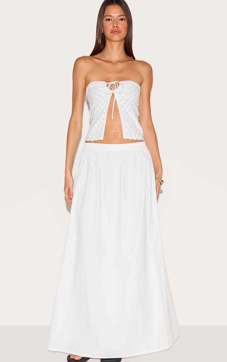 White Textured Crochet Knit Bandeau Open Top Product Image