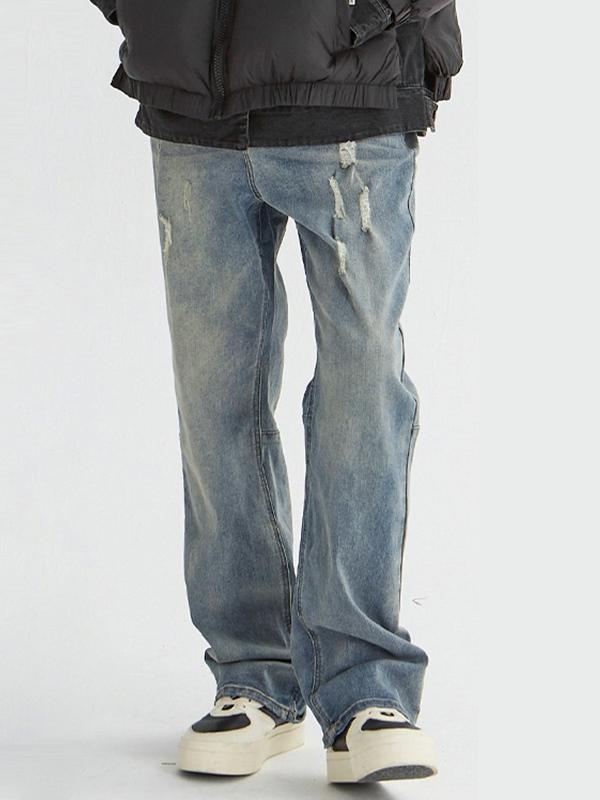 Men's Distressed Wash Ripped Loose Jeans Product Image