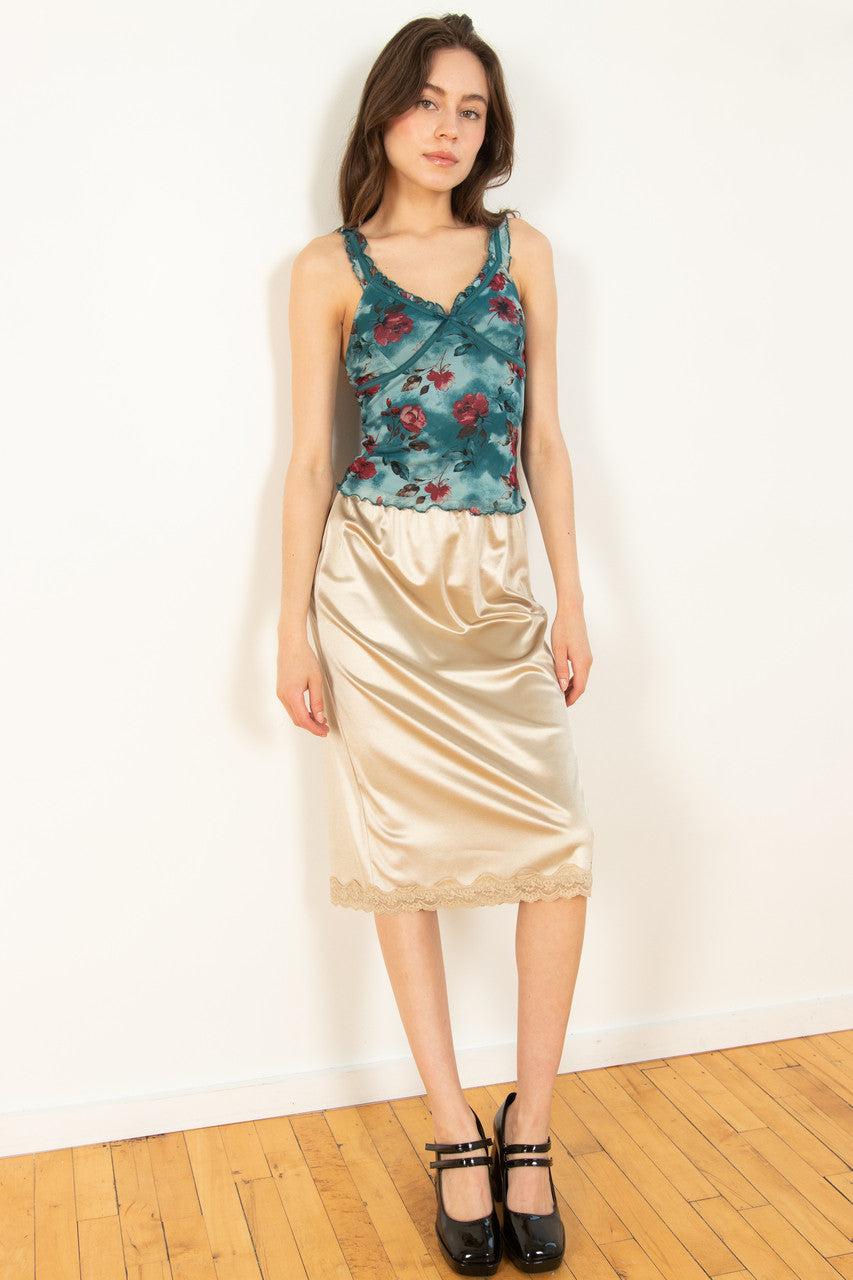 Teal Floral Ruffle Mesh Tank Product Image