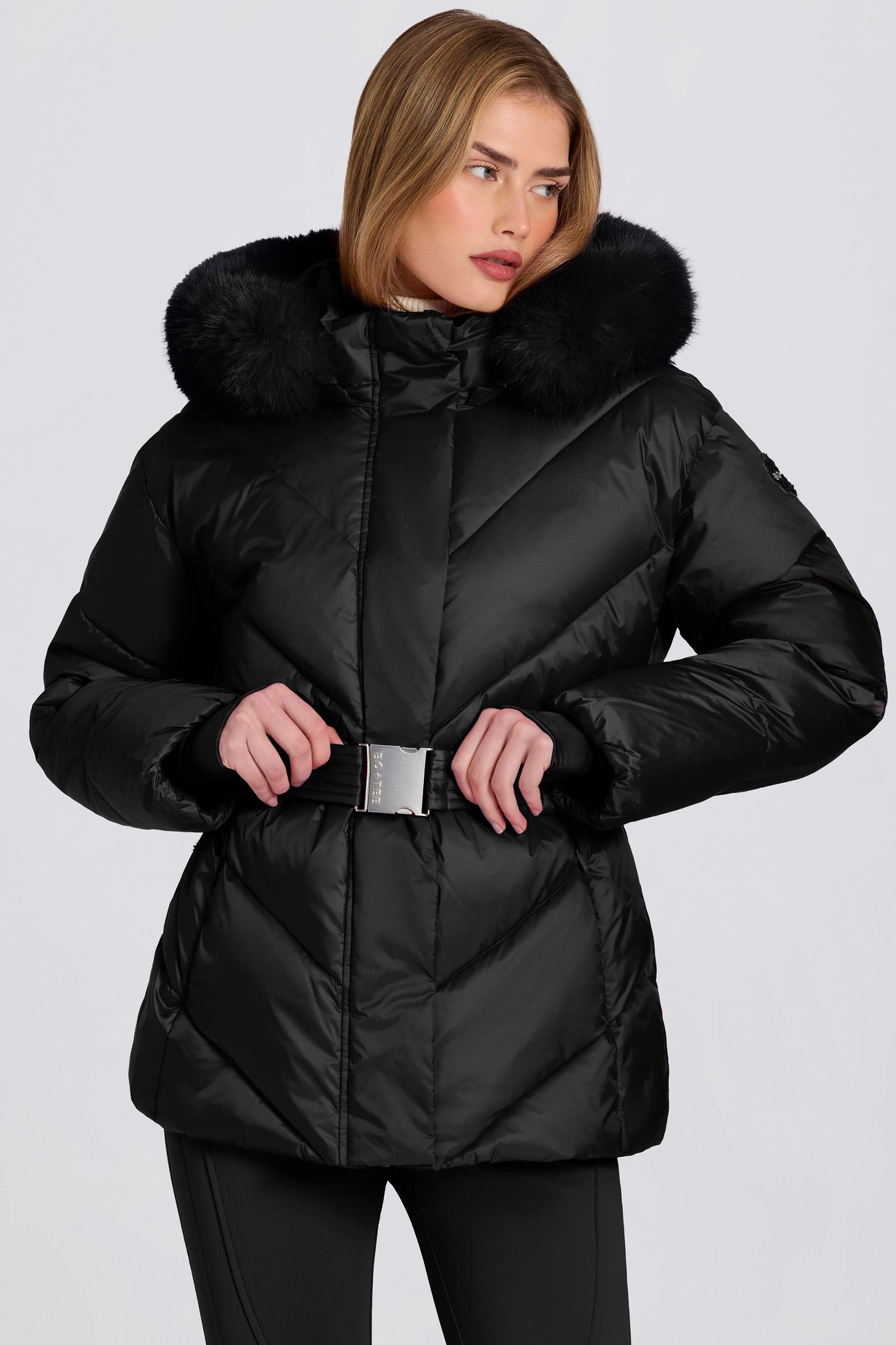 Waterproof Faux-Fur Hood Ski Jacket in Black Product Image