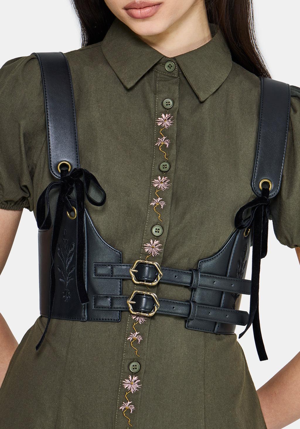 Odile Embroidered Button Down Tie Waist Midaxi Dress Product Image