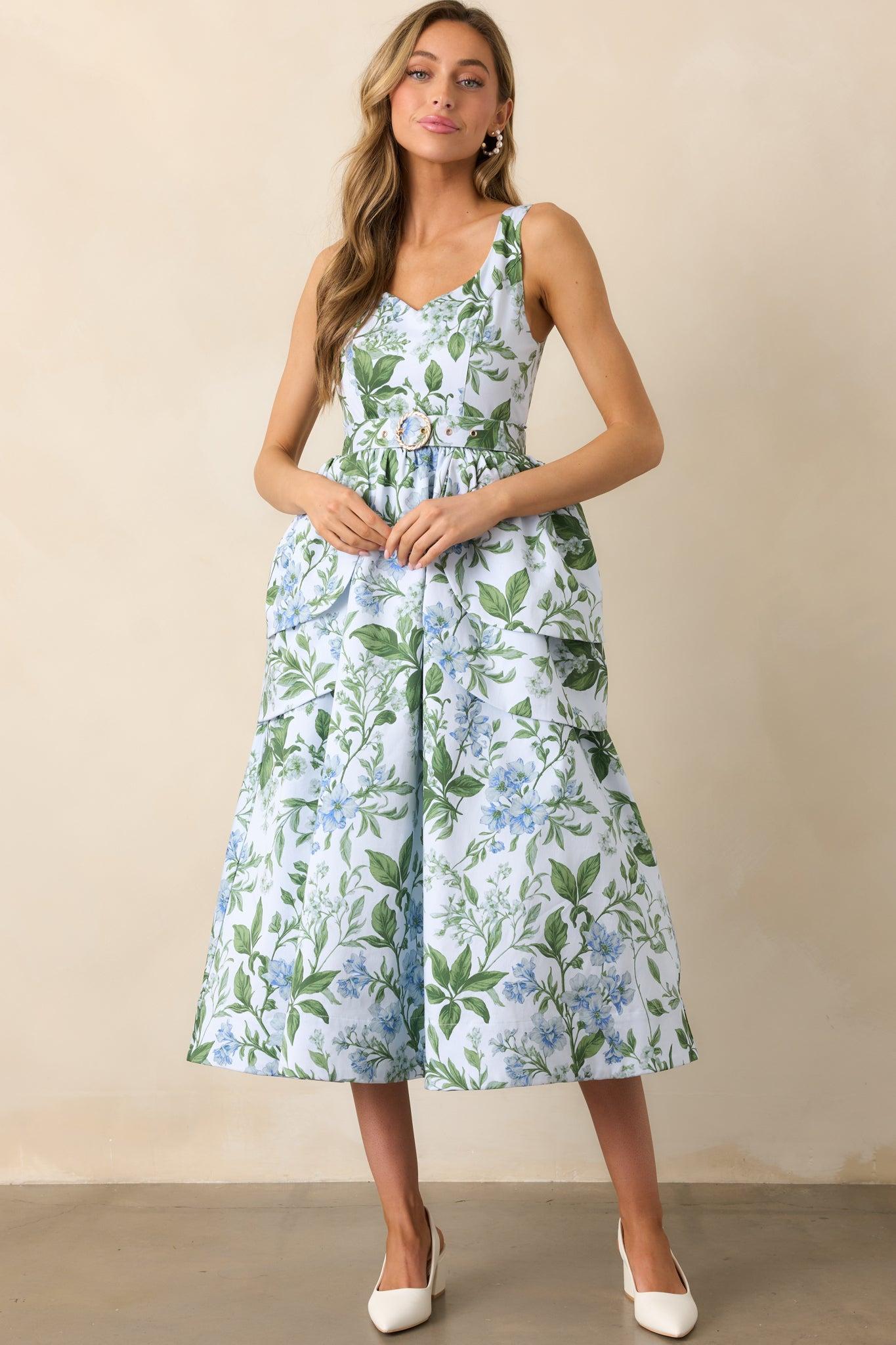 Diana Blue Lilacs Botanical Print Cotton Petal Maxi Dress Product Image