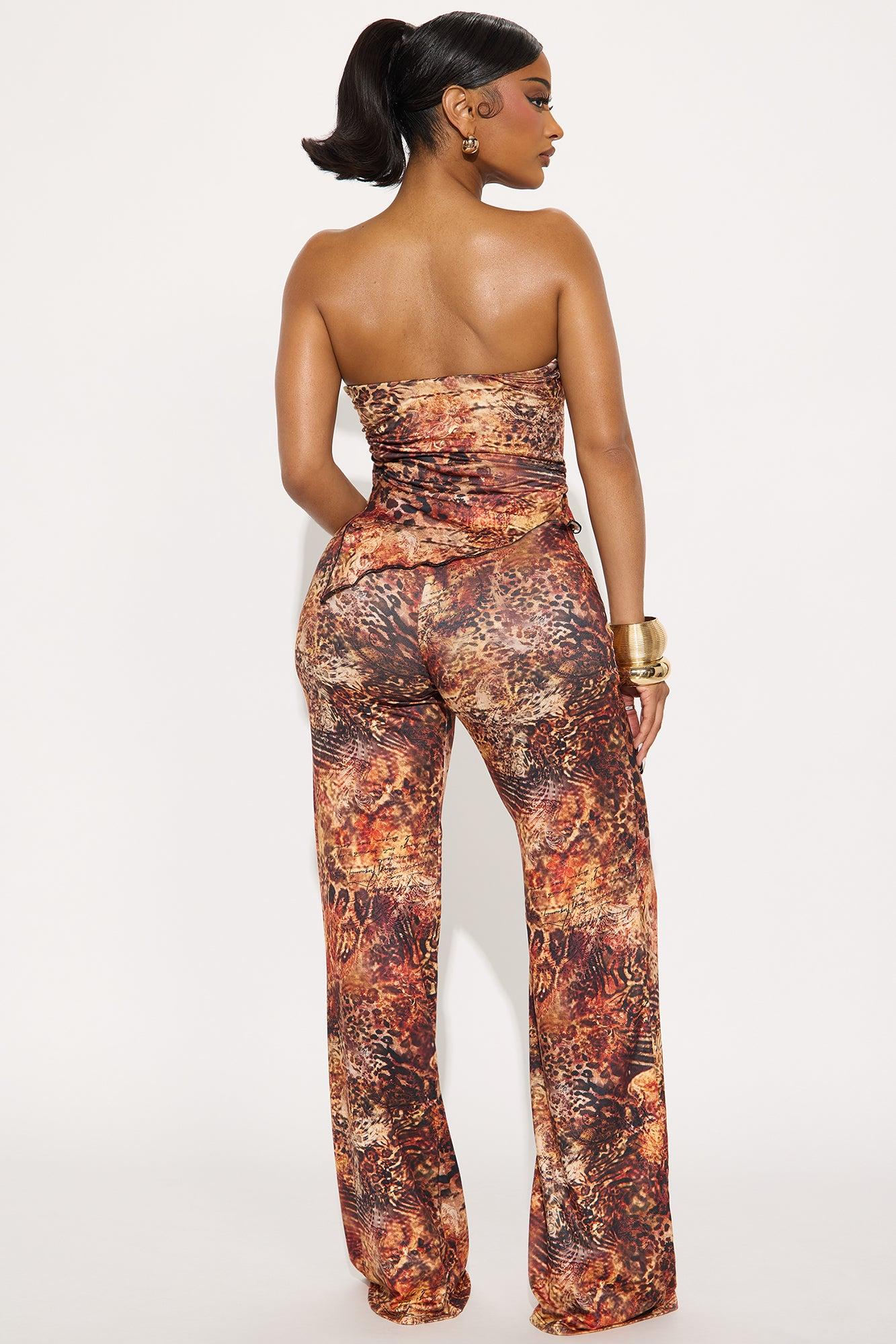 Yailin Strapless Wide Leg Jumpsuit - Brown Combo Female Product Image
