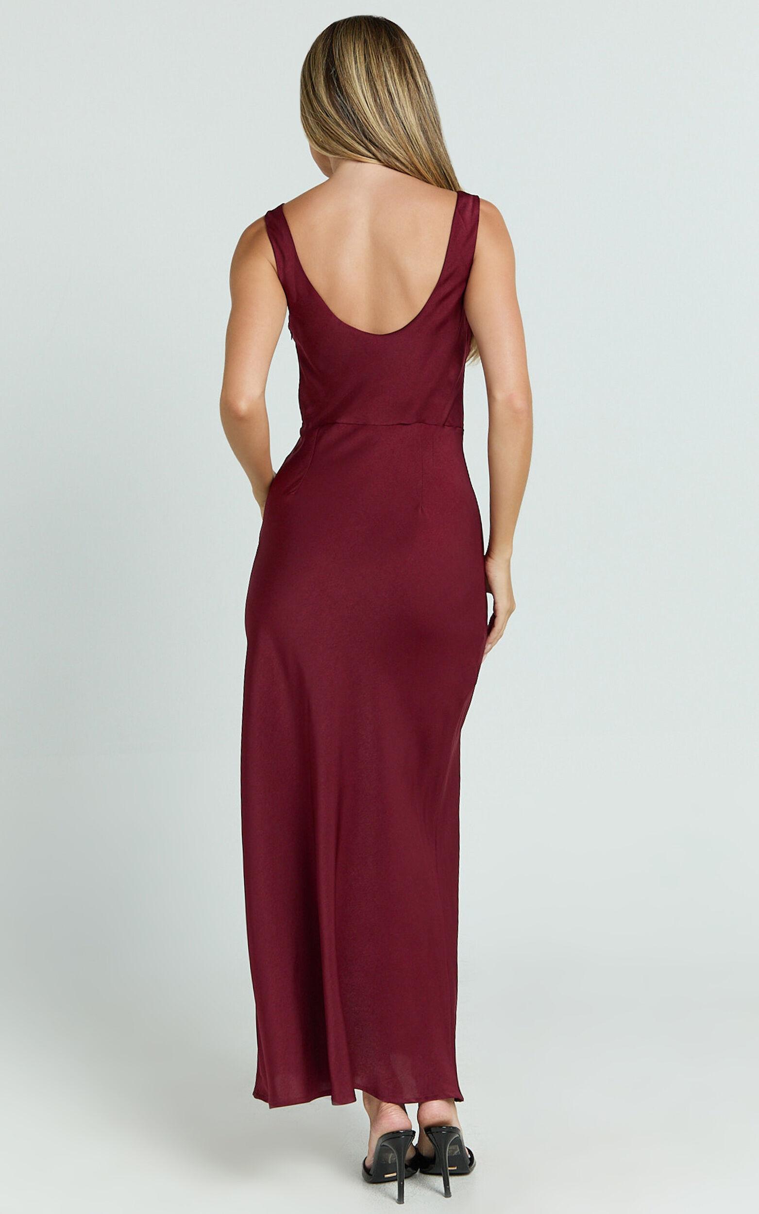 Dara Midi Dress - Low Neck Sleeveless Slip Dress in Wine Product Image