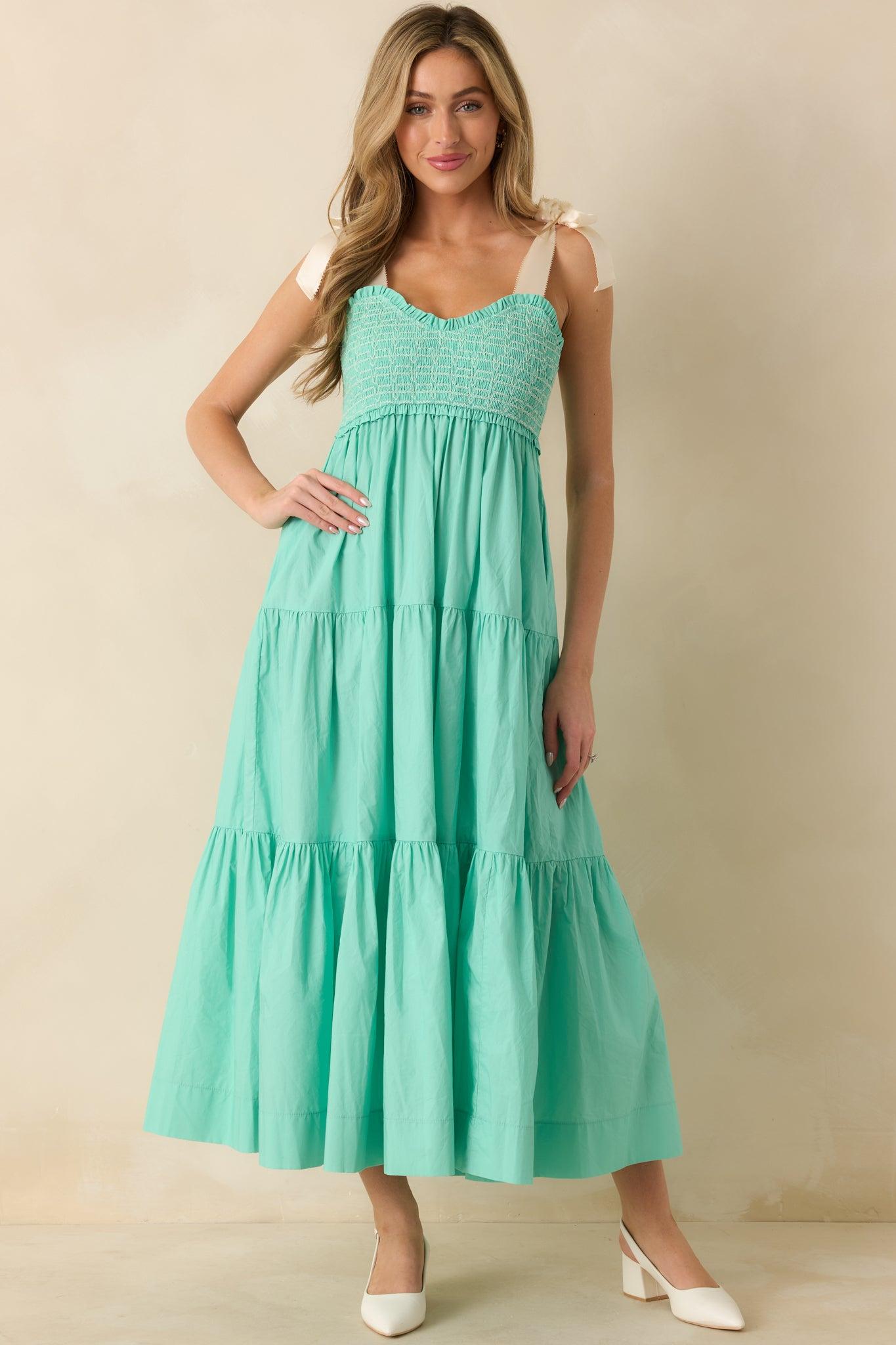 The Felicity Mint Green Cotton Midi Dress Product Image