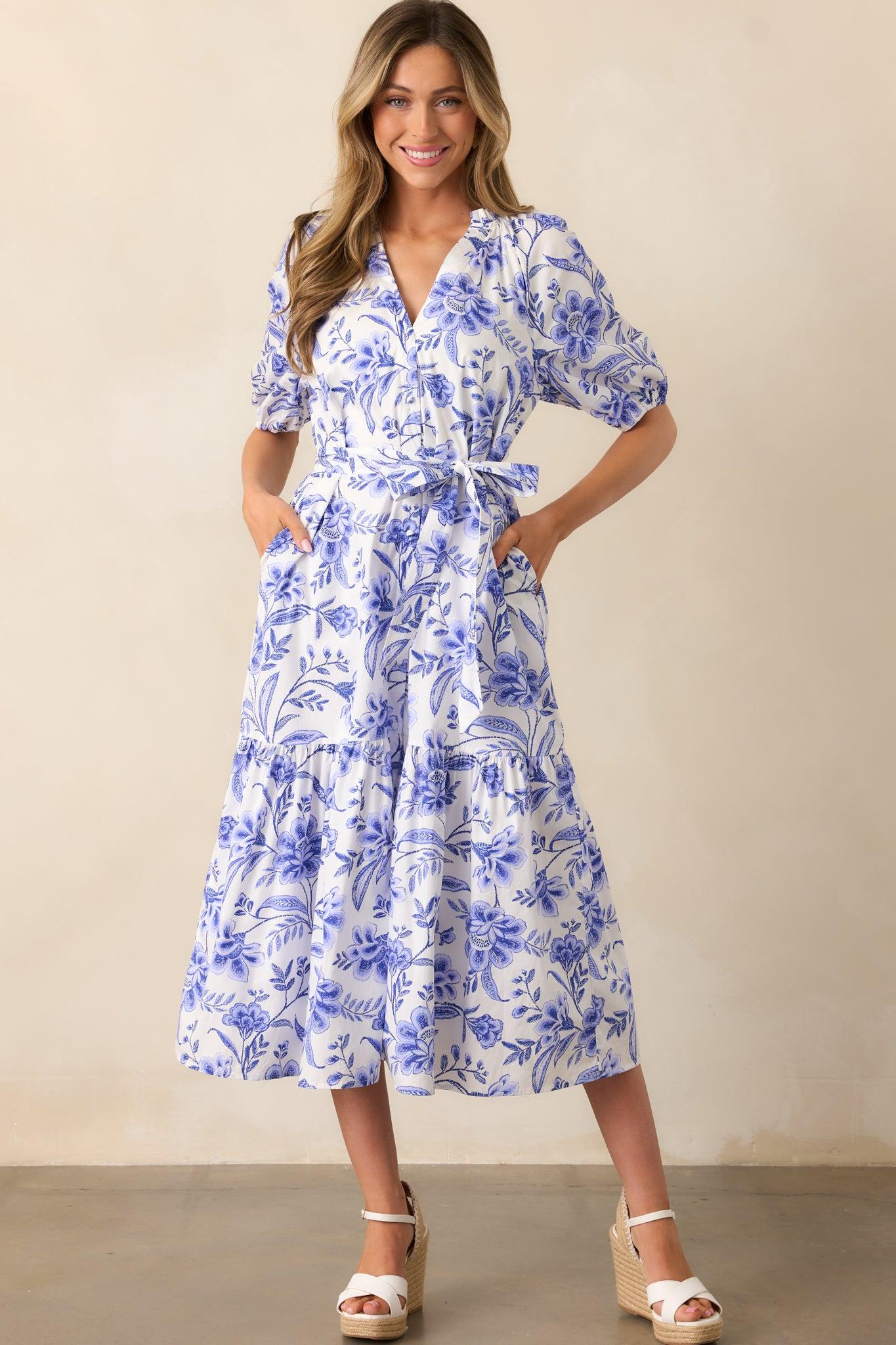 Bayside Breeze Cotton Blue Floral Maxi Dress Product Image