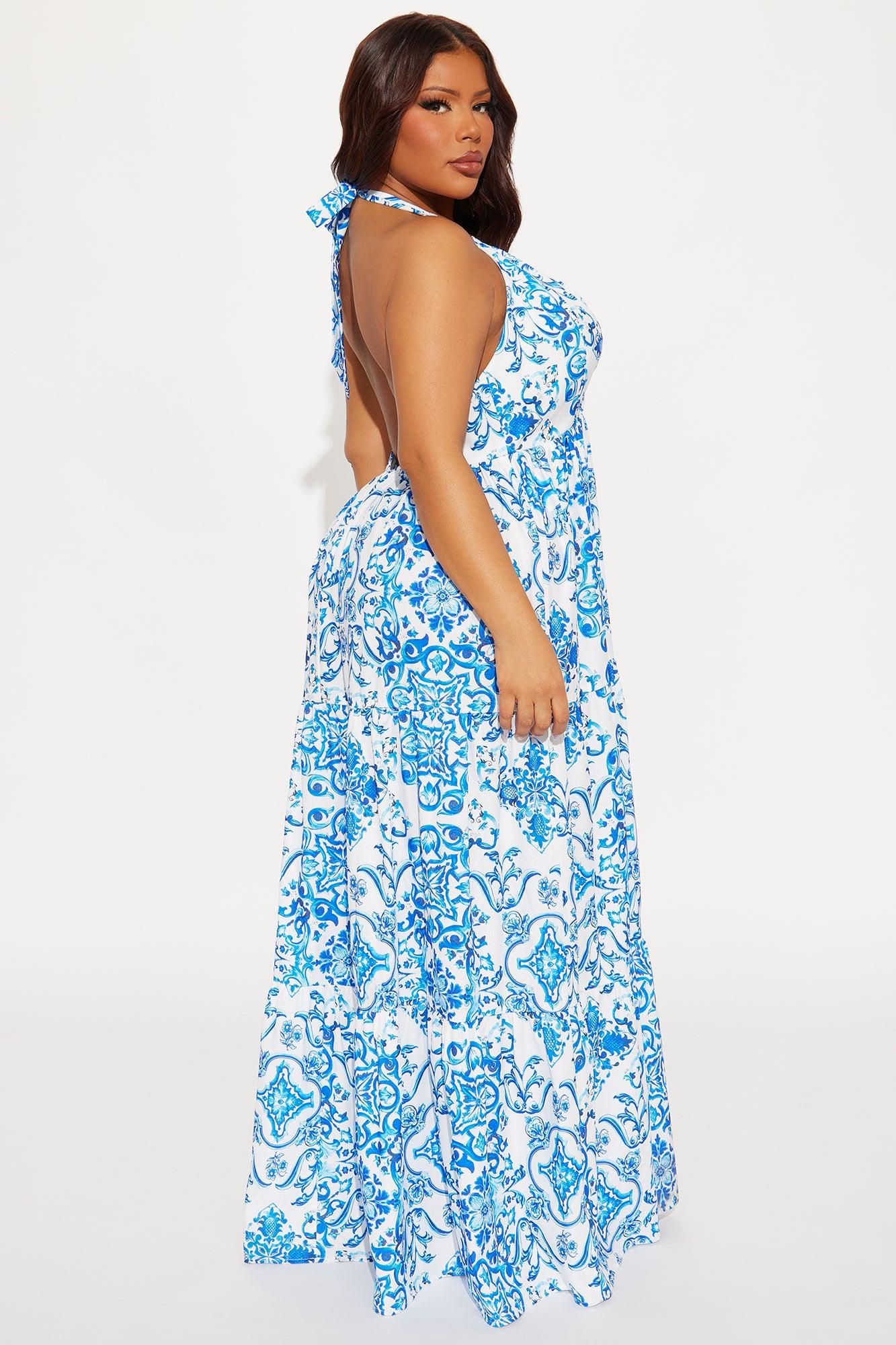Isabella Backless Maxi Dress - Blue/combo Product Image