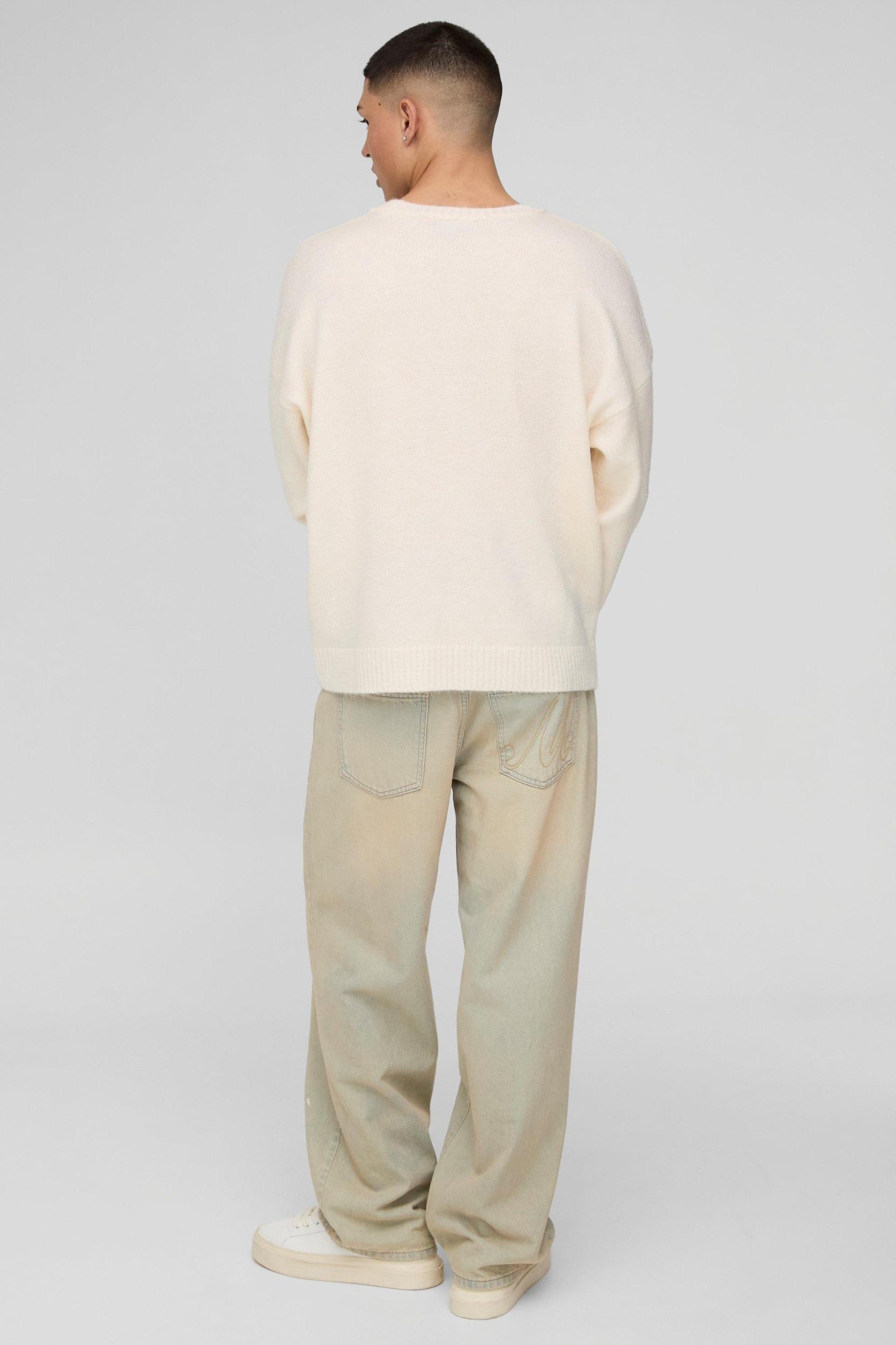 Oversized Boxy Brushed Knitted Sweater | boohooMAN USA Product Image