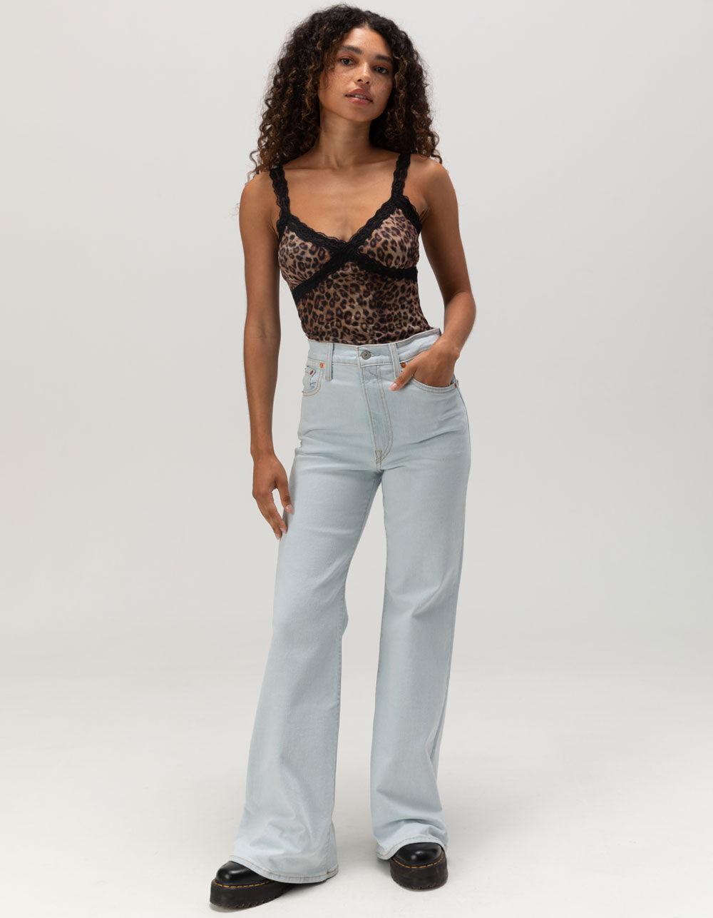 WEST OF MELROSE Leopard Lace Trim Mesh Womens Tank Top - LEOPARD Product Image