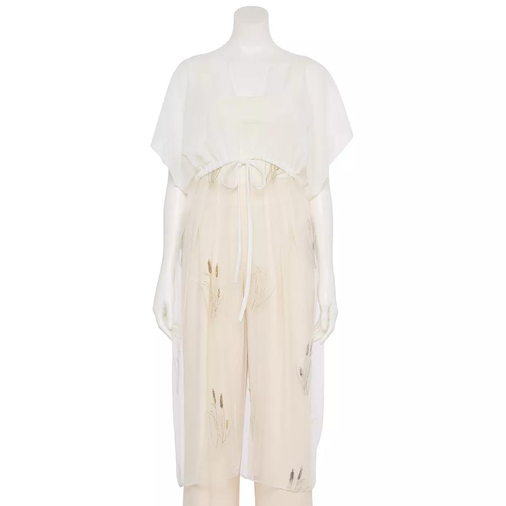 Women's CHARLOTTE DANIEL Cattail Embroidered Kimono, White Product Image