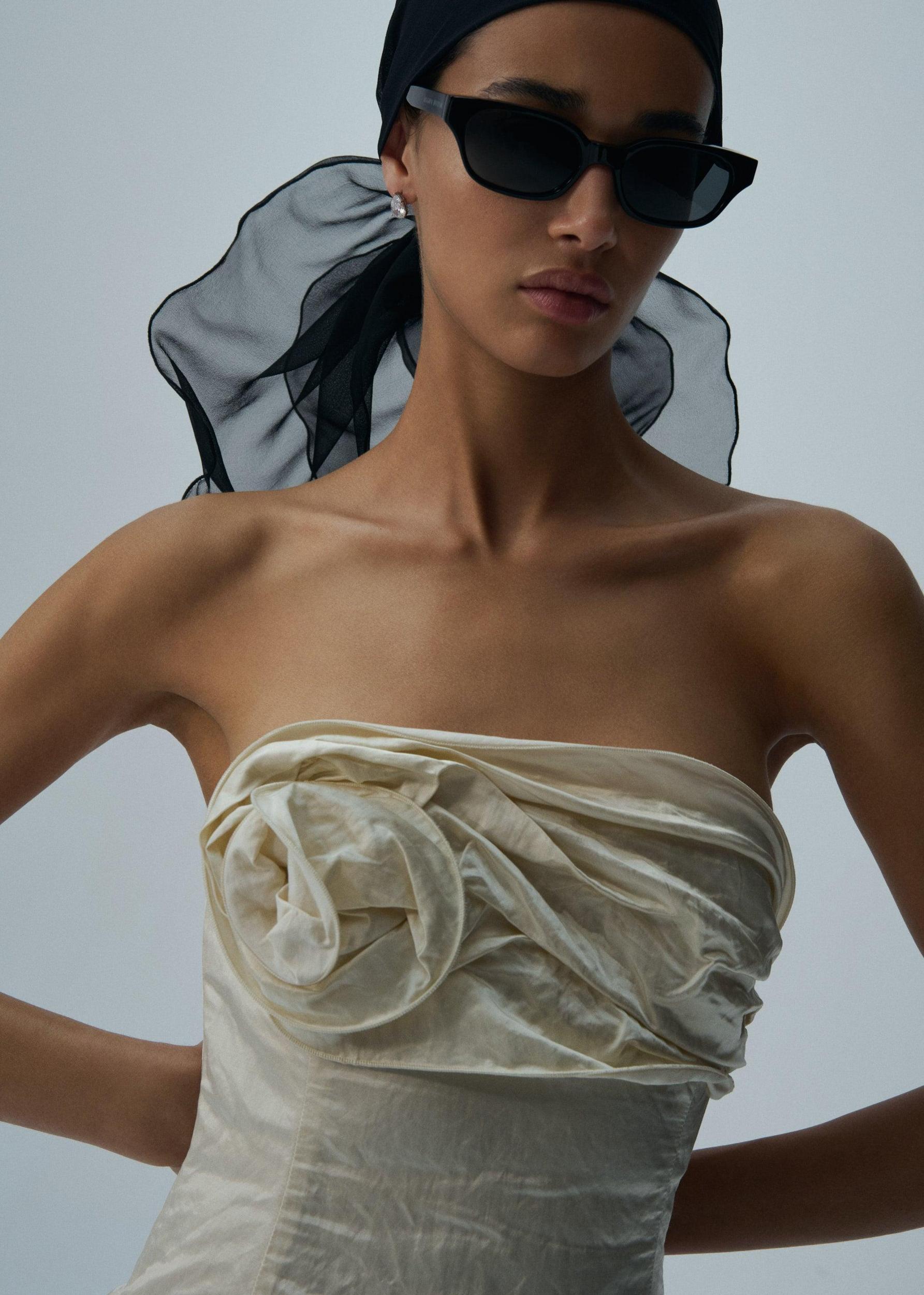 Strapless ruched mini dress in cream Product Image