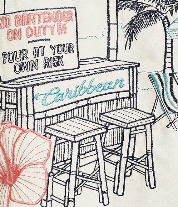Caribbean Beach Bar Embroidery Short Sleeve Woven Shirt Product Image