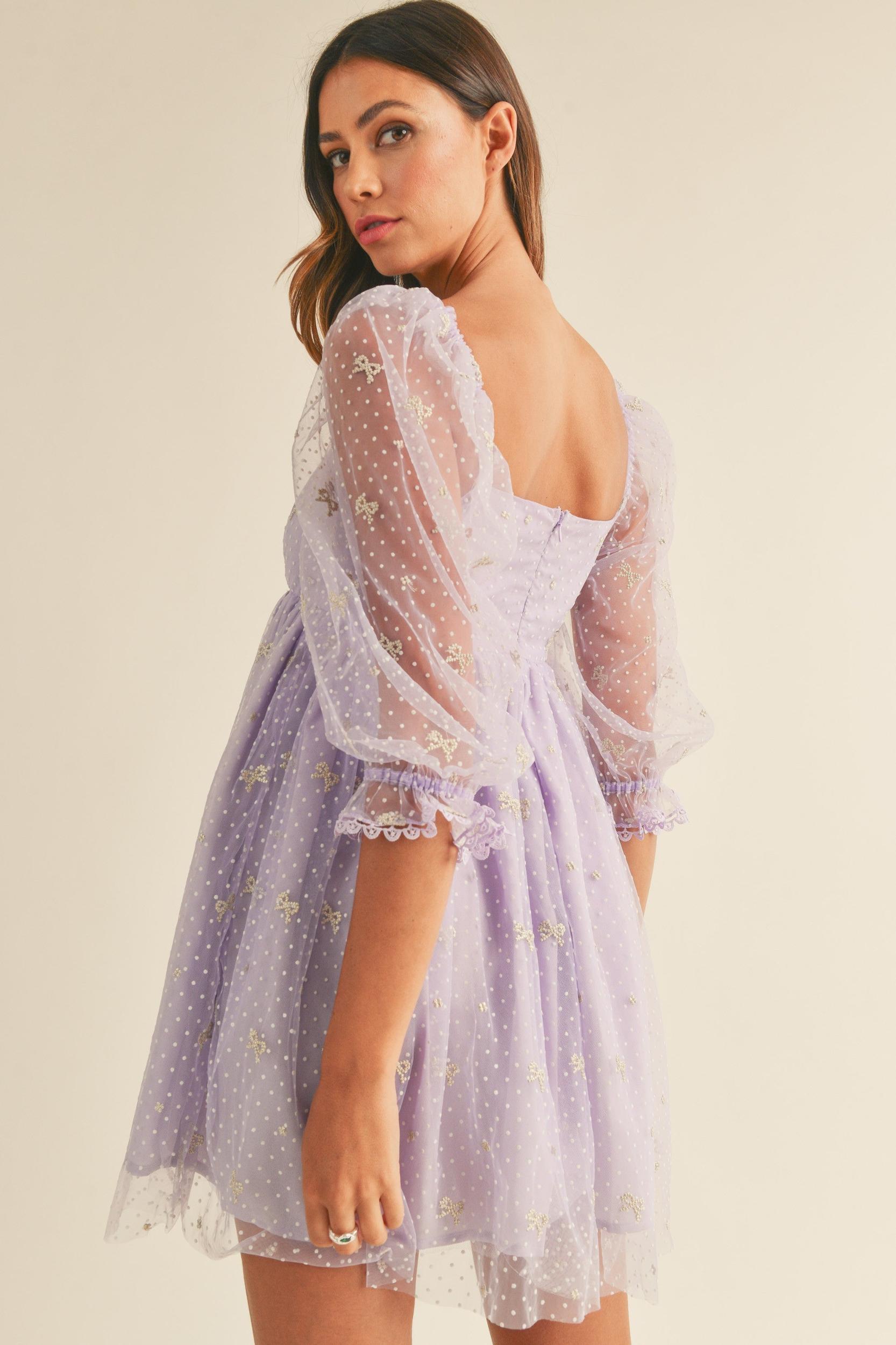 Swiss Dot Mesh Sleeve Dress Product Image