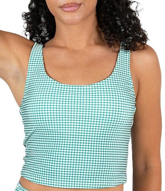 Janela Bay Green Blue Mini Plaid High Waist Seamless Swim Bottom Product Image