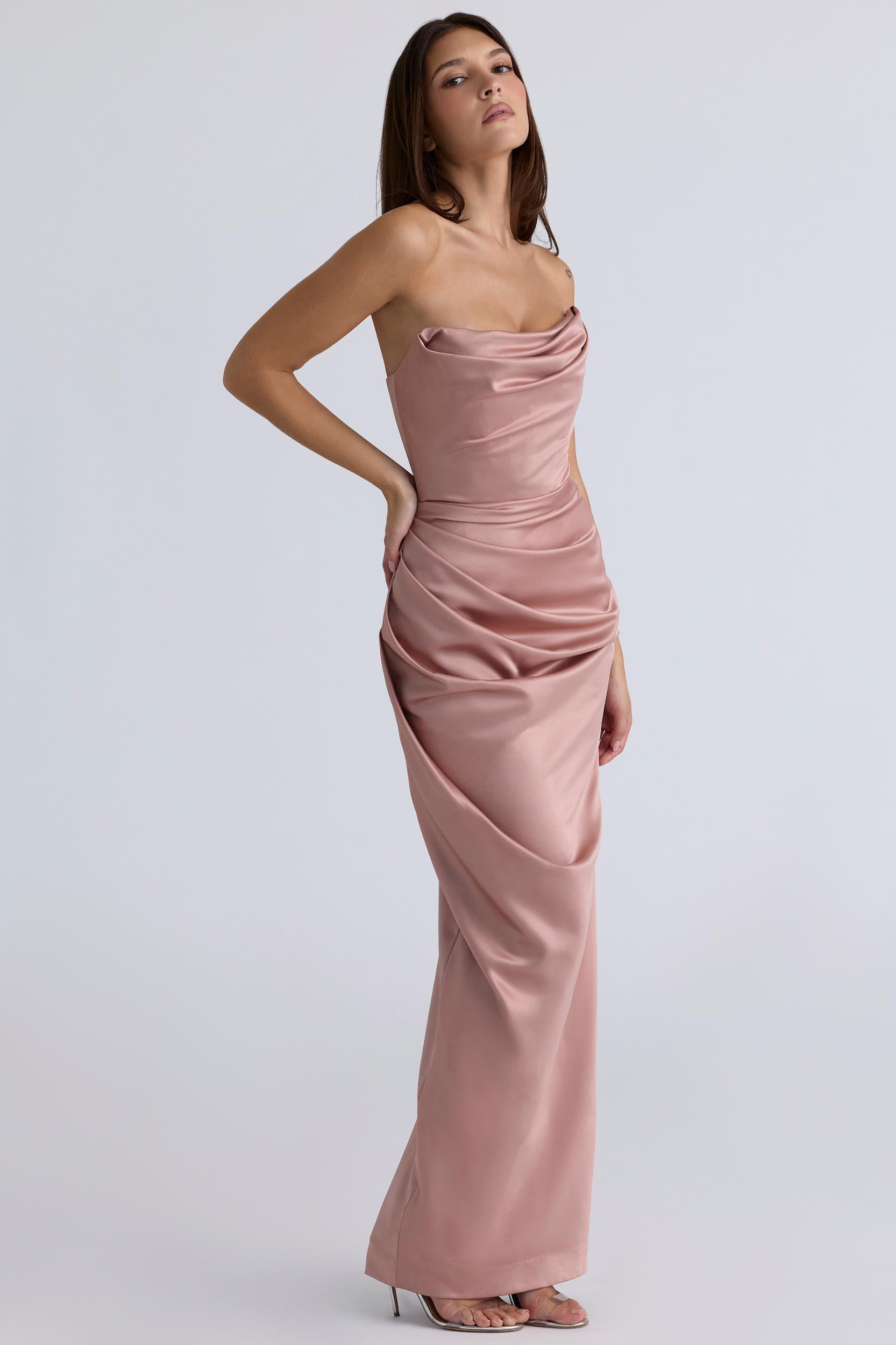 Adrienne  blush satin strapless gown Product Image