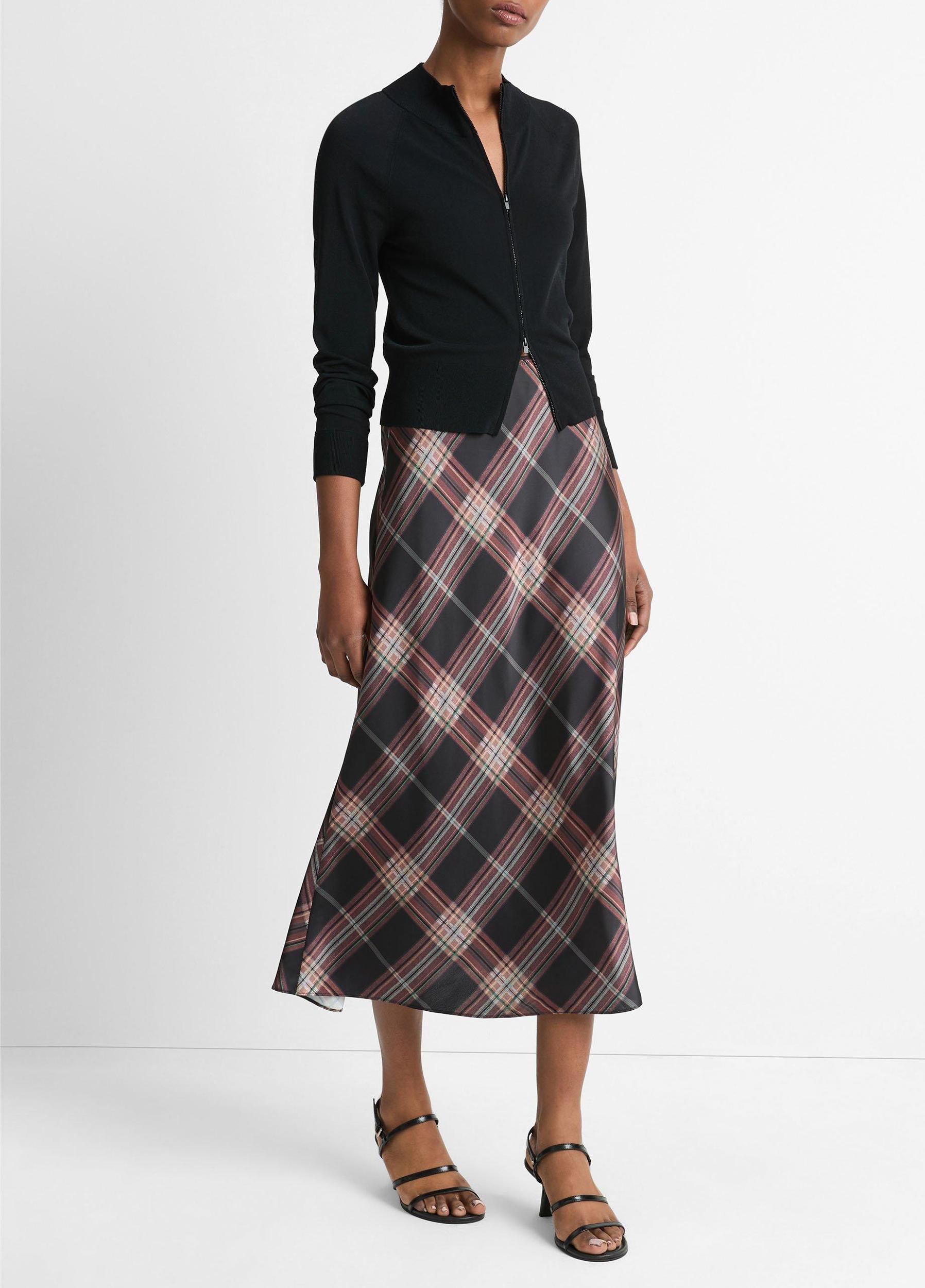 Plaid Satin Slip Skirt Product Image