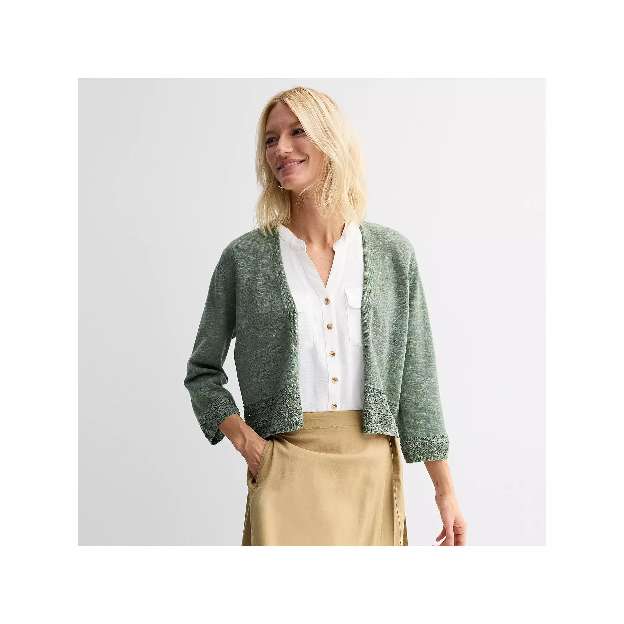 Women's Croft & Barrow® Pointelle Hem Open-Front Cardigan, Size: XS, Manolo Green Product Image