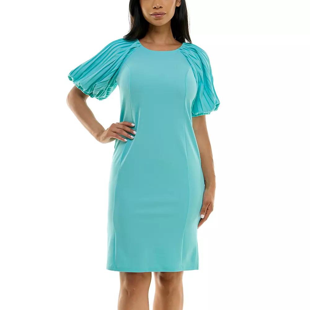 Women's Nina Leonard Pleated Puff Sleeve Dress,  Product Image