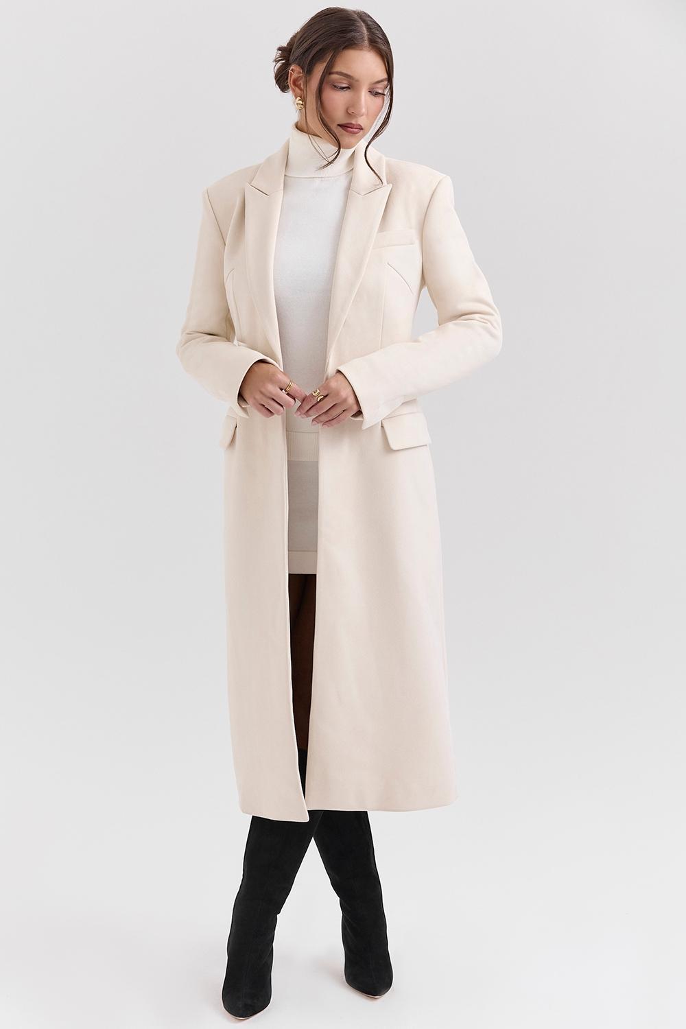 Remi  ivory single breasted long coat Product Image