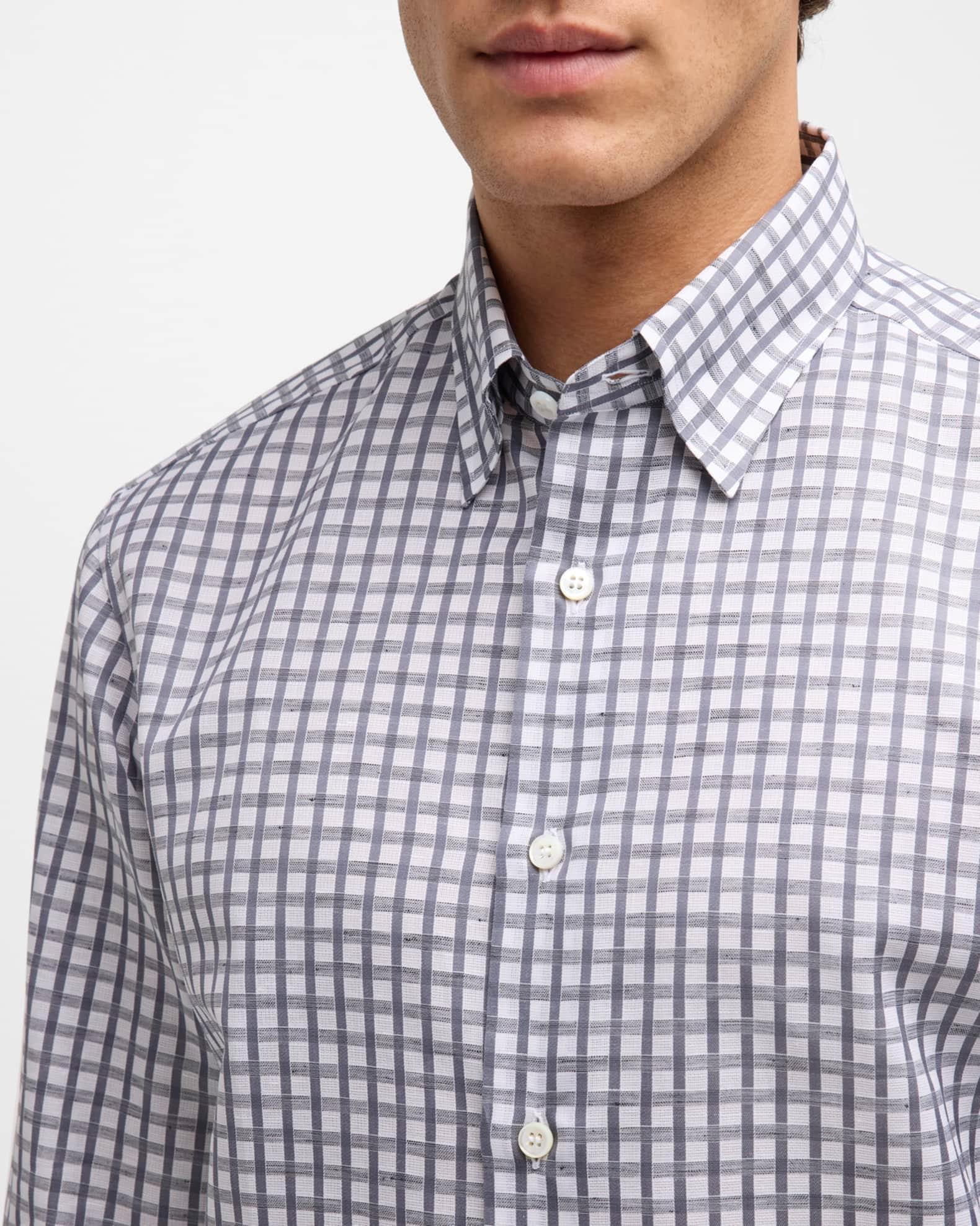 Men's Cotton-Linen Check Sport Shirt Product Image