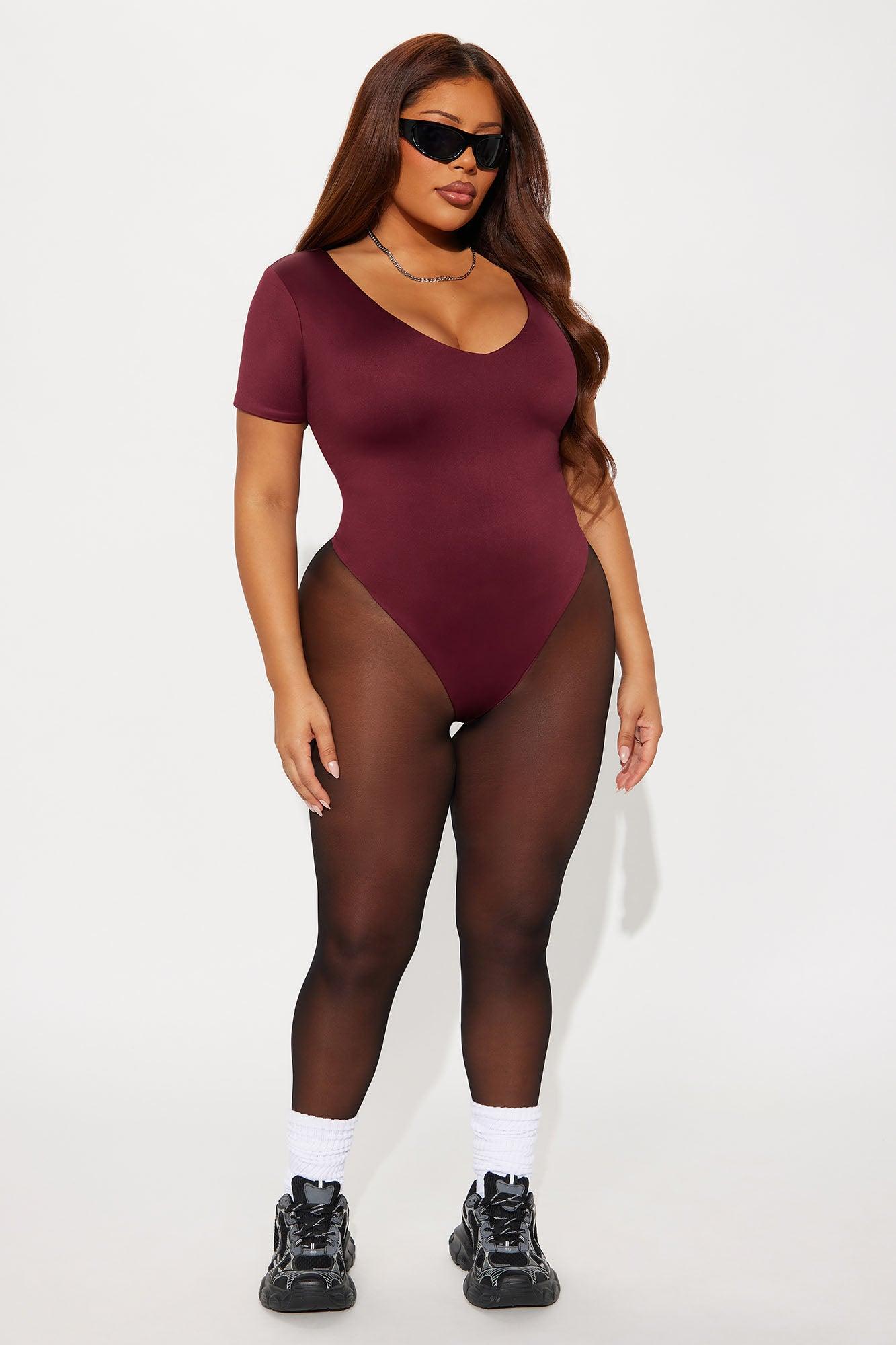 Contour Double Lined Short Sleeve High Cut Bodysuit - Wine Female Product Image