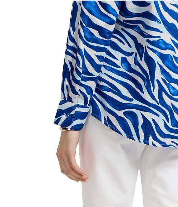 Foxcroft Zoey Zebra Print Point Collar Long Sleeve Button Front Shirt Product Image