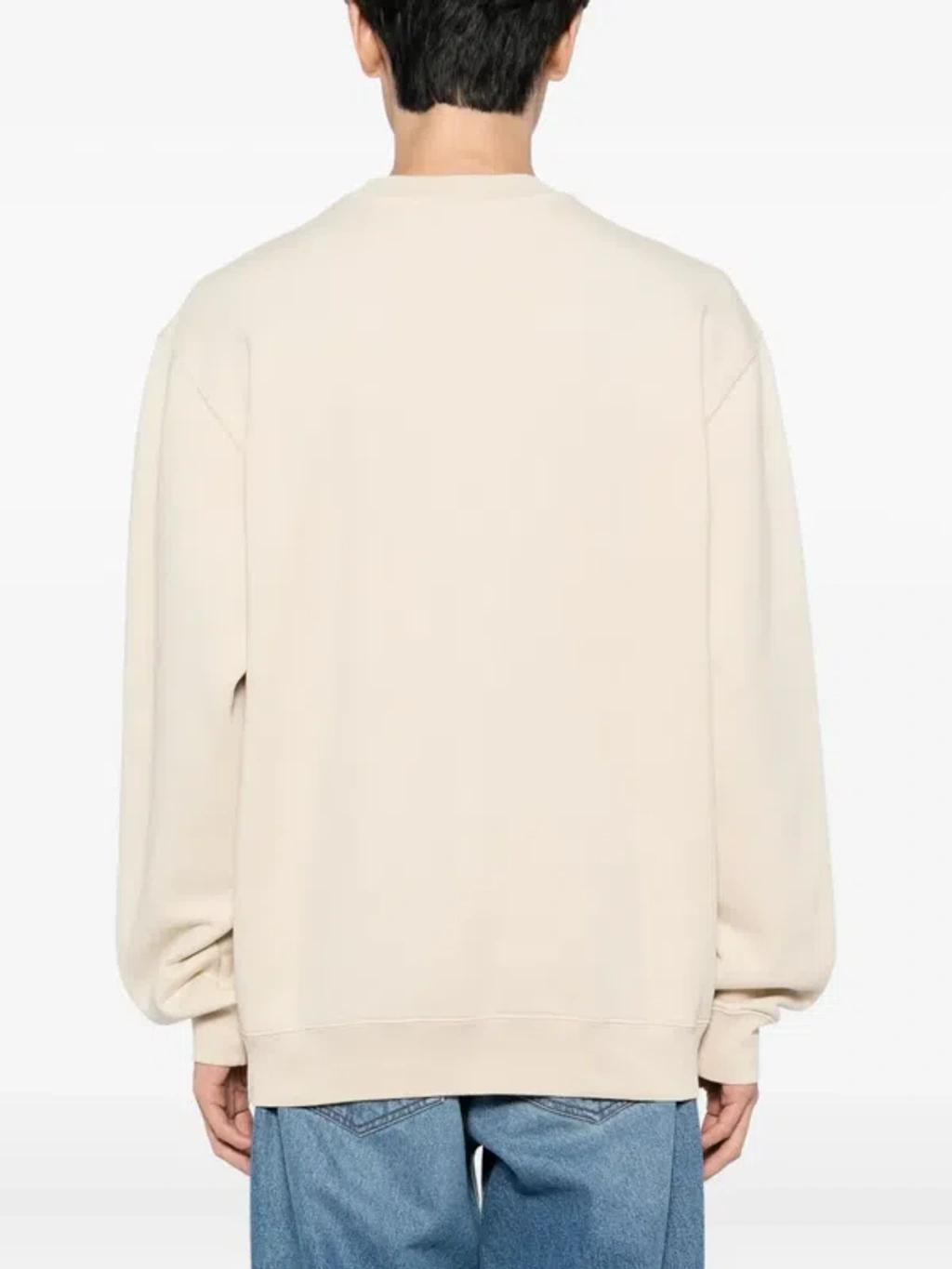 JACQUEMUS Organic Cotton Fleece Sweatshirt With Gros-grain Logo In Neutral Product Image