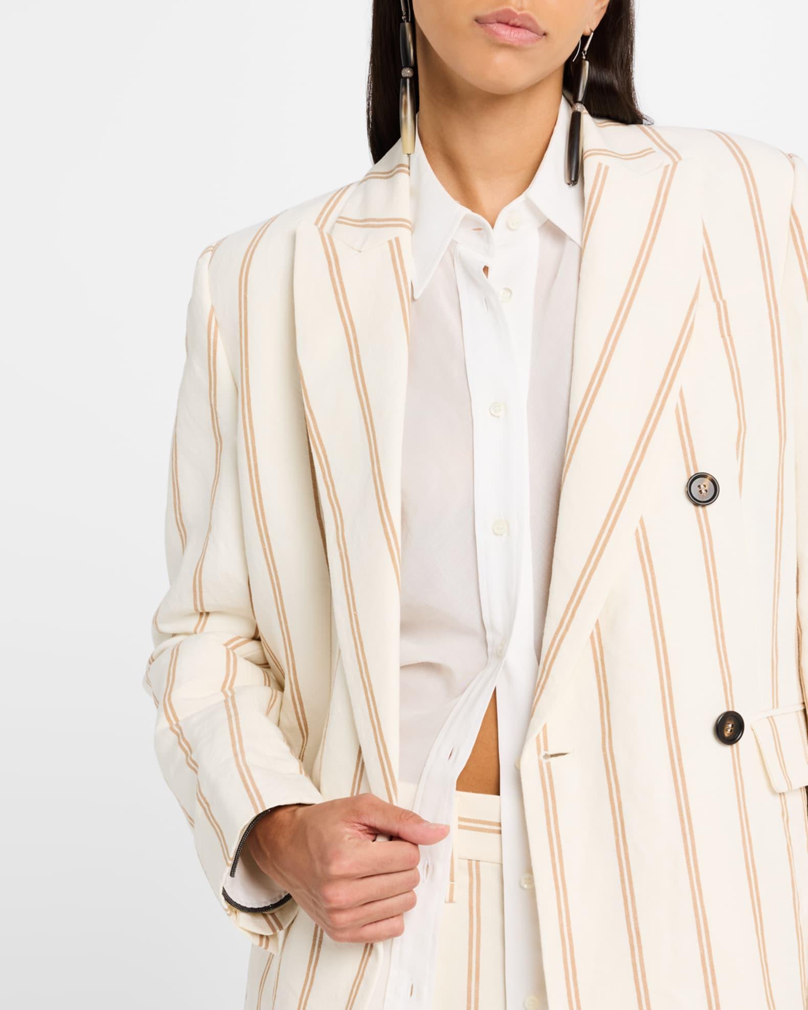 Striped Linen-Cotton Double-Breasted Blazer Product Image