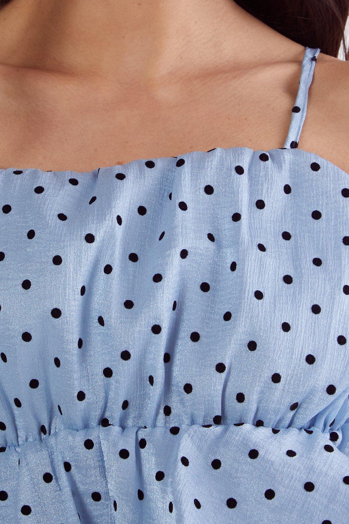 Flocked Polka Dot Bubble Hem Longline Cami Top Product Image