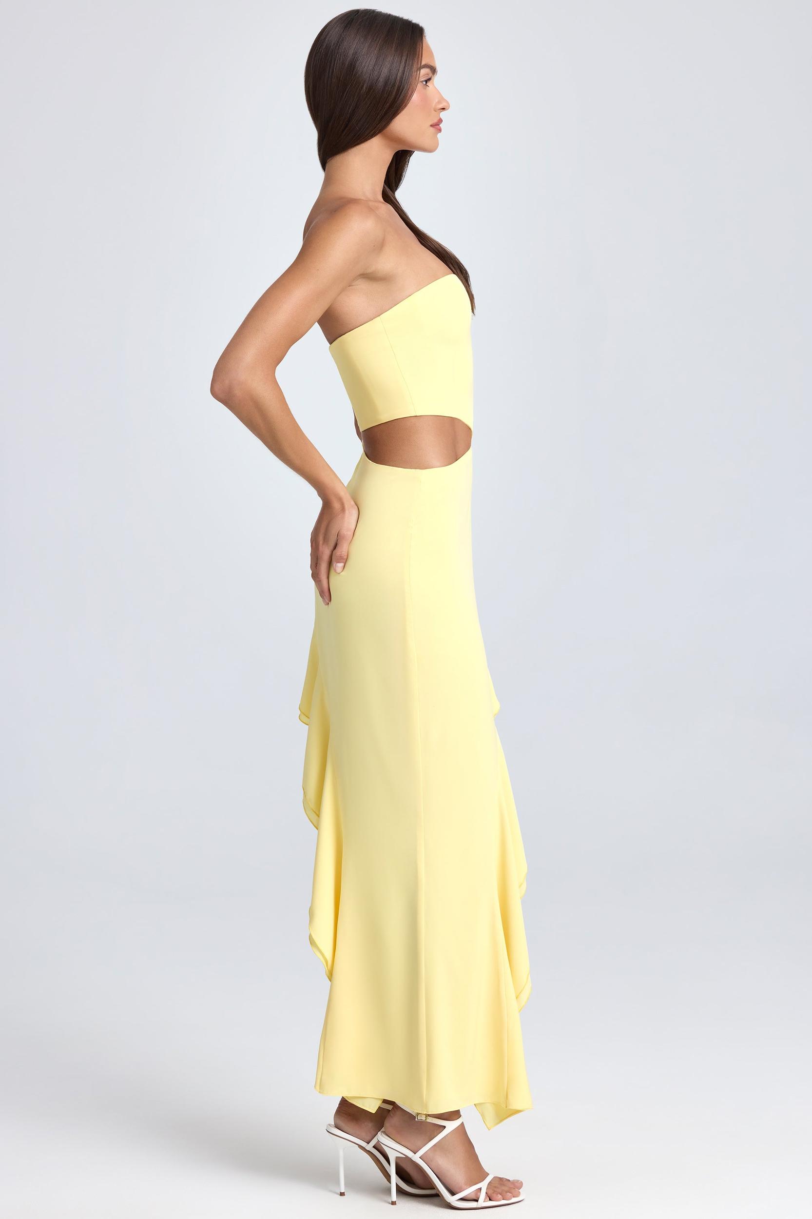 Bandeau Cut-Out Ruffle-Trim Maxi Dress in Lemon Sherbet Product Image