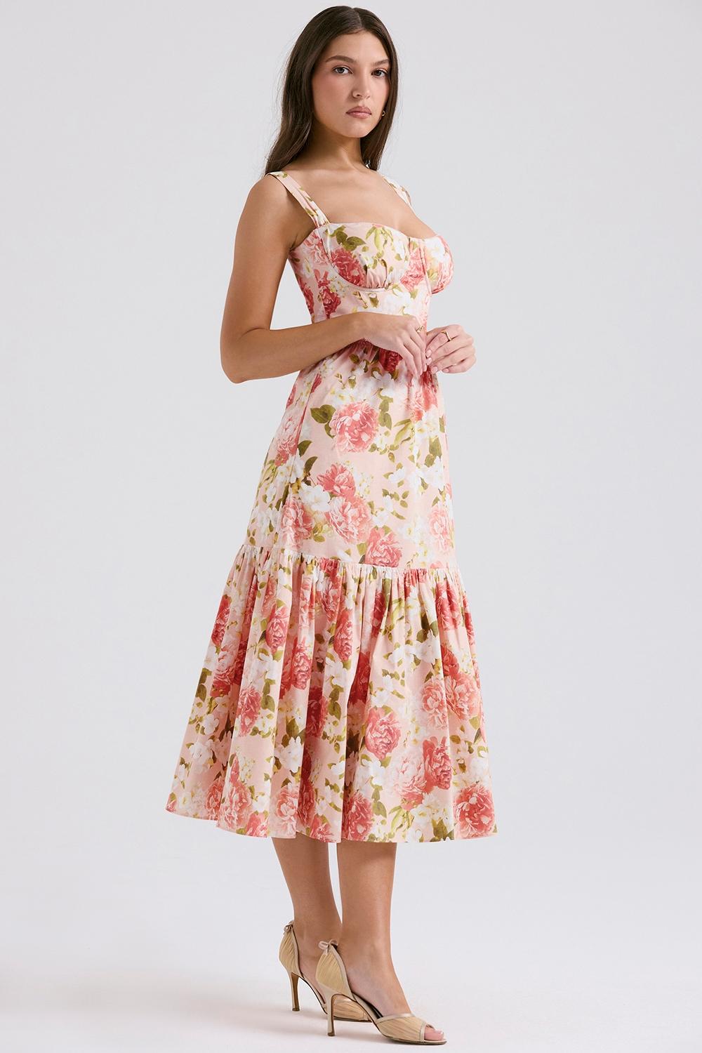 Elia  pink peony print cotton midi sundress Product Image