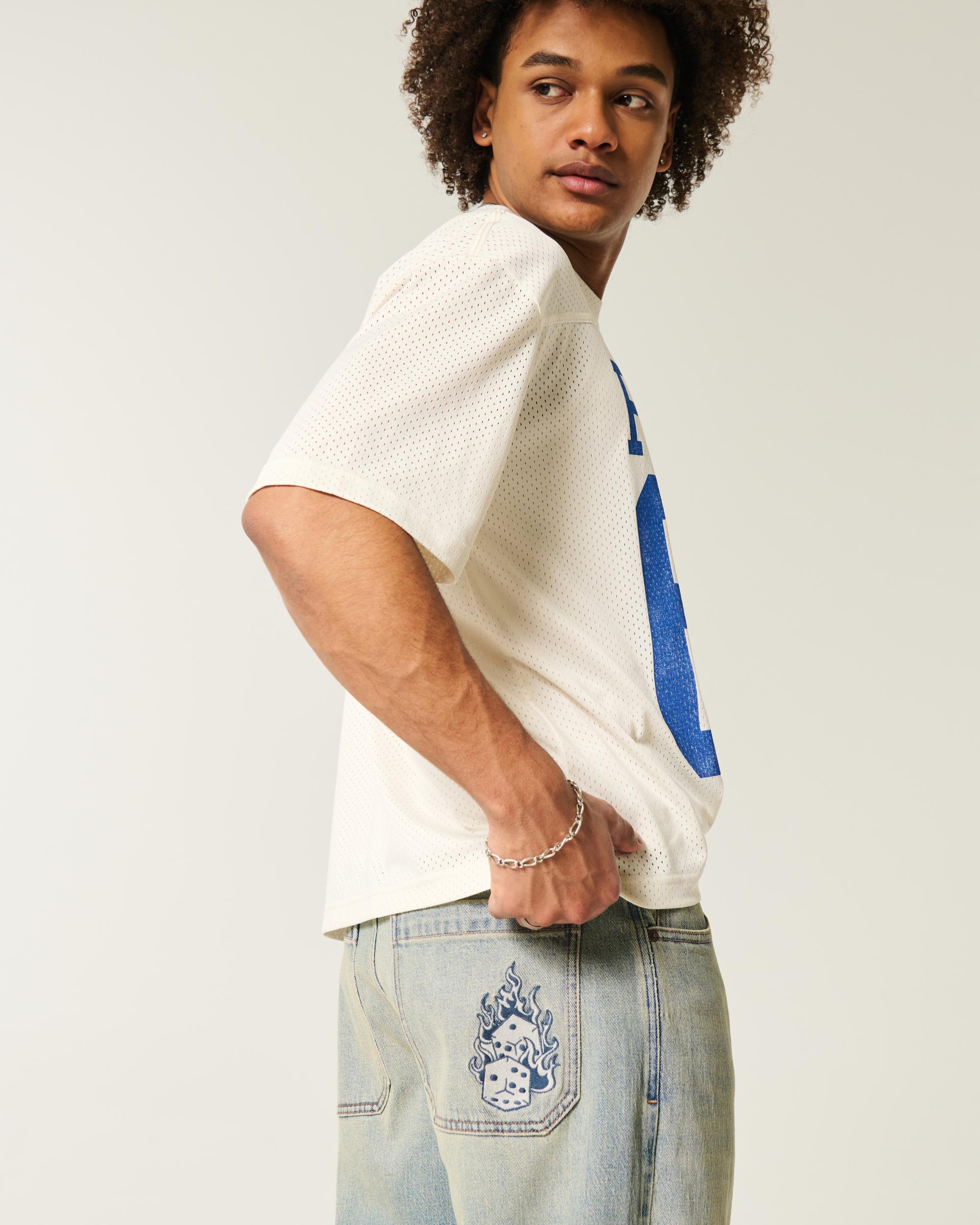 Light Wash Embroidered Dice Skater Baggy Jeans Product Image