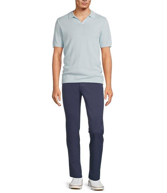 Rowm Short Sleeve Textured Solid Johnny Collar Knit Sweater Shirt Product Image