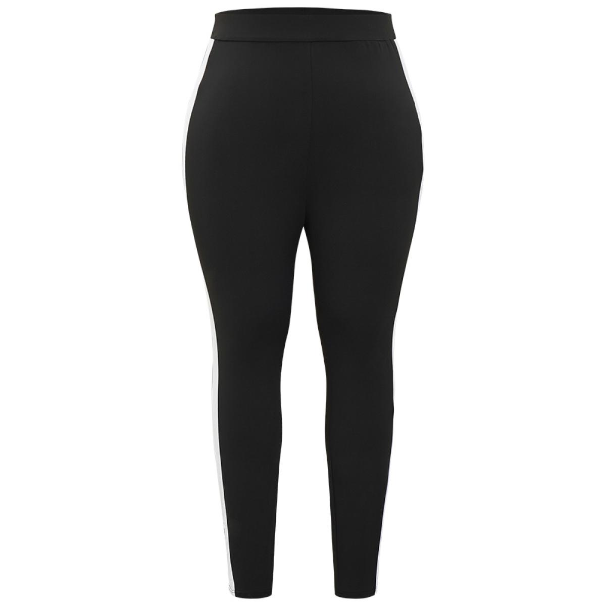 Plus Size Contrast Skinny Elastic Waist High Rise Leggings Women Multicolor Casual High stretch Skinny High Rise Dailywear Leggings BloomChic 18-20/2X Product Image