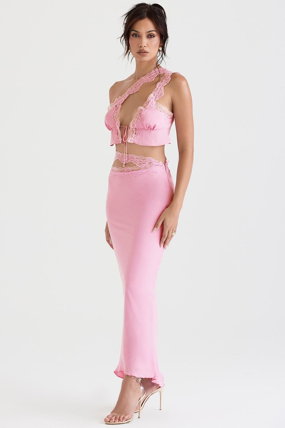 Mathilda  pink lace trim maxi skirt Product Image