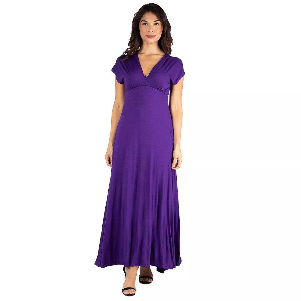 Women's 24seven Comfort Apparel Cap Sleeve V-Neck Maxi Dress,  Product Image