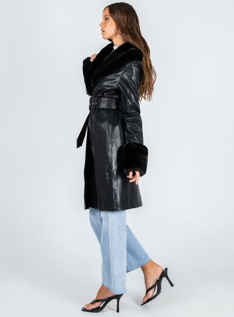 Brooklyn Faux Leather Long Coat Black Product Image
