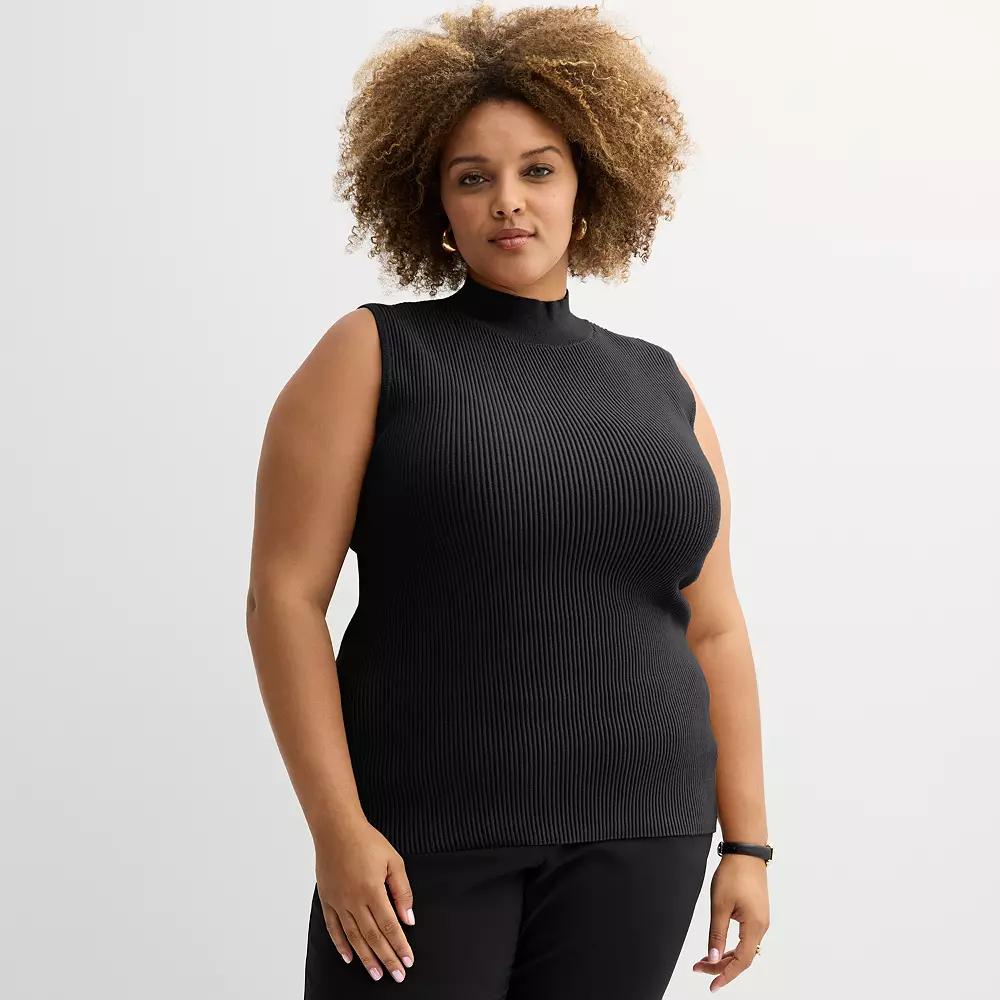 Plus Size Nine West Mockneck Sweater Tank Top, Women's, Size: 2XL, Mineral Black Product Image