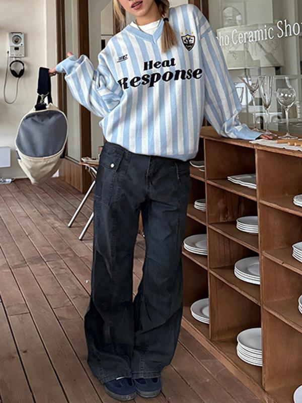 American Retro Striped V-Neck Sweater Product Image