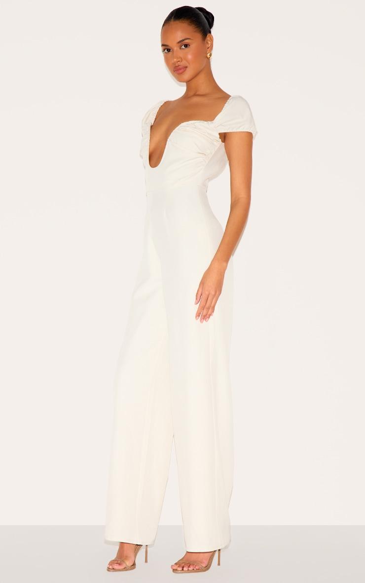 Cream Woven Plunge Straight Leg Jumpsuit Product Image