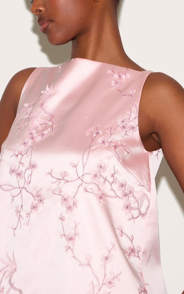 Pastel Pink Floral Embroidered A-line Mini Shift Dress Product Image