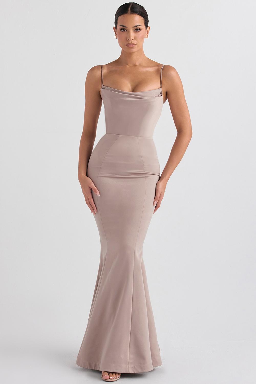 Violette  mushroom satin fishtail gown Product Image