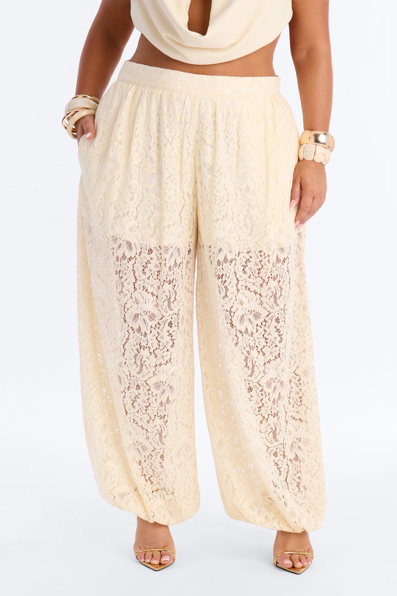 Barely A Secret Sheer Lace Balloon Pant 30″ - Ivory Female Product Image