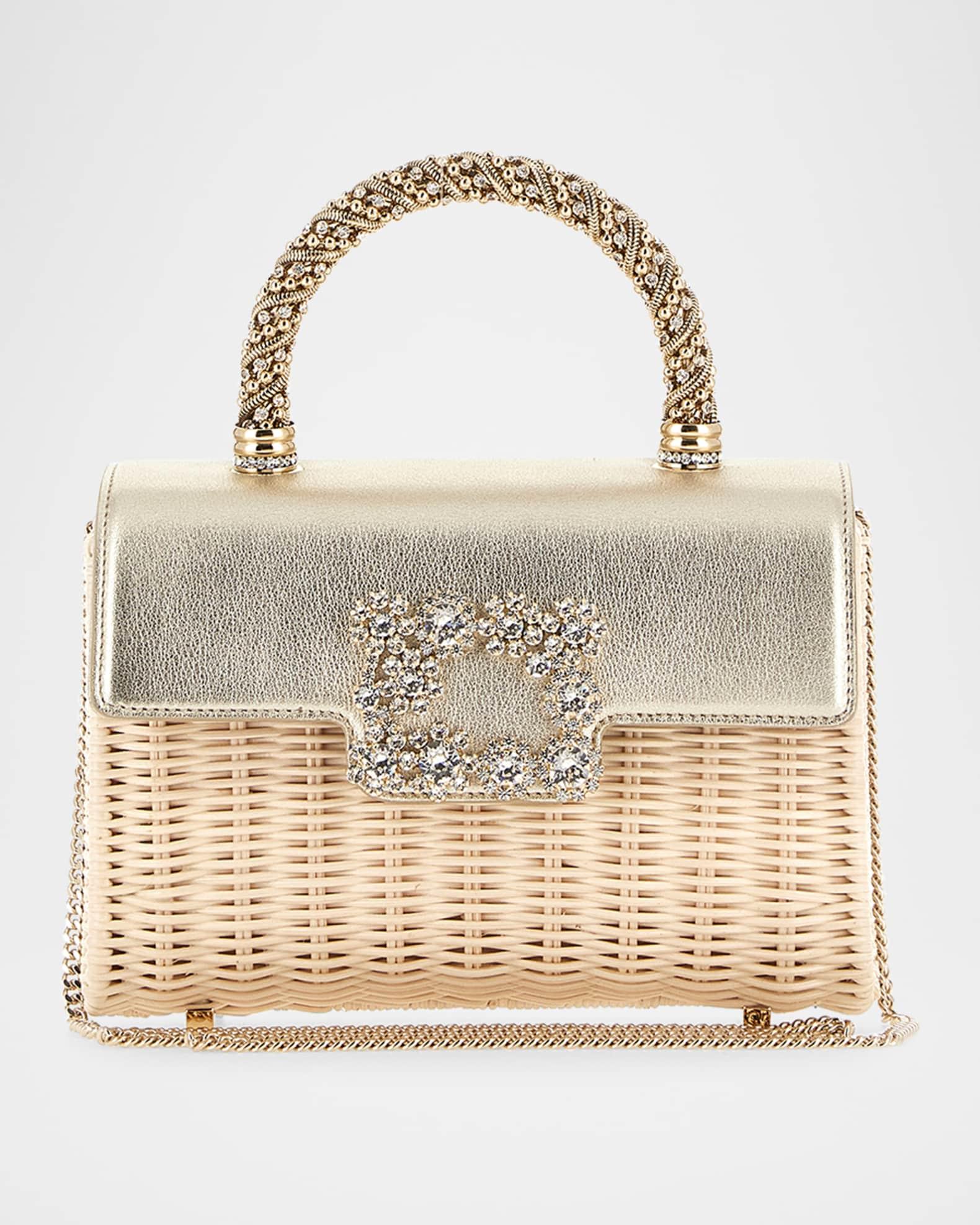 Mini Strass Buckle Wicker Top-Handle Bag Product Image
