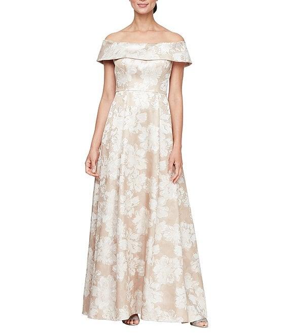 Alex Evenings Jacquard Off the Shoulder Short Sleeve Ball Gown Product Image