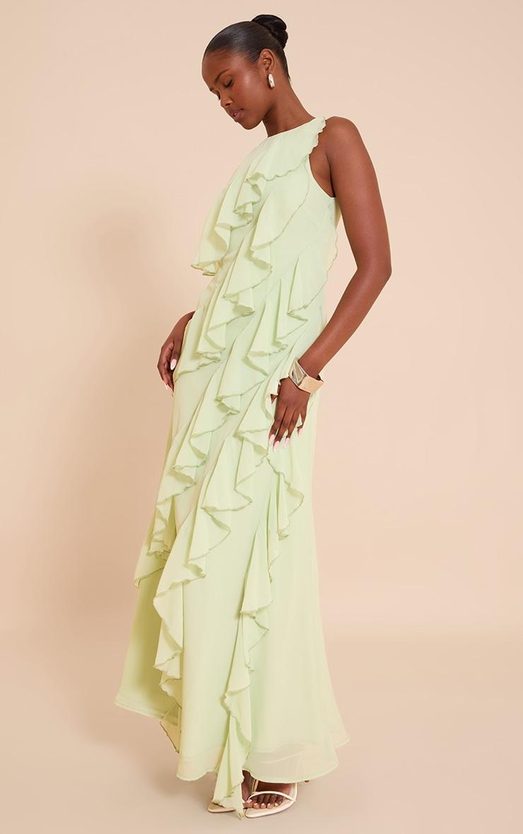 Sage Boat Neck Frill Detail Sleeveless Maxi Dress Product Image