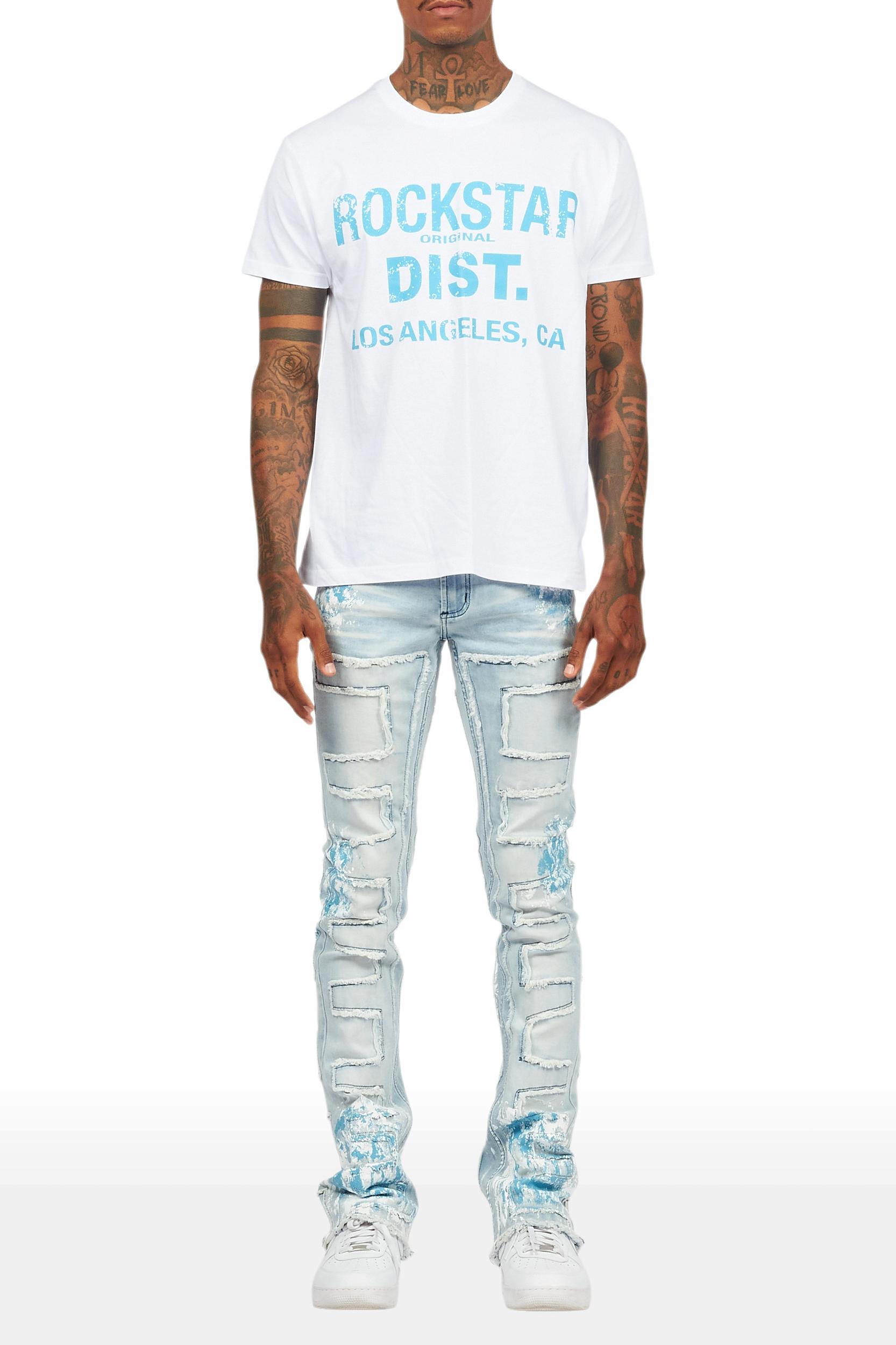 Saxon White/Blue T-Shirt/Stacked Flare Jean Set Male Product Image