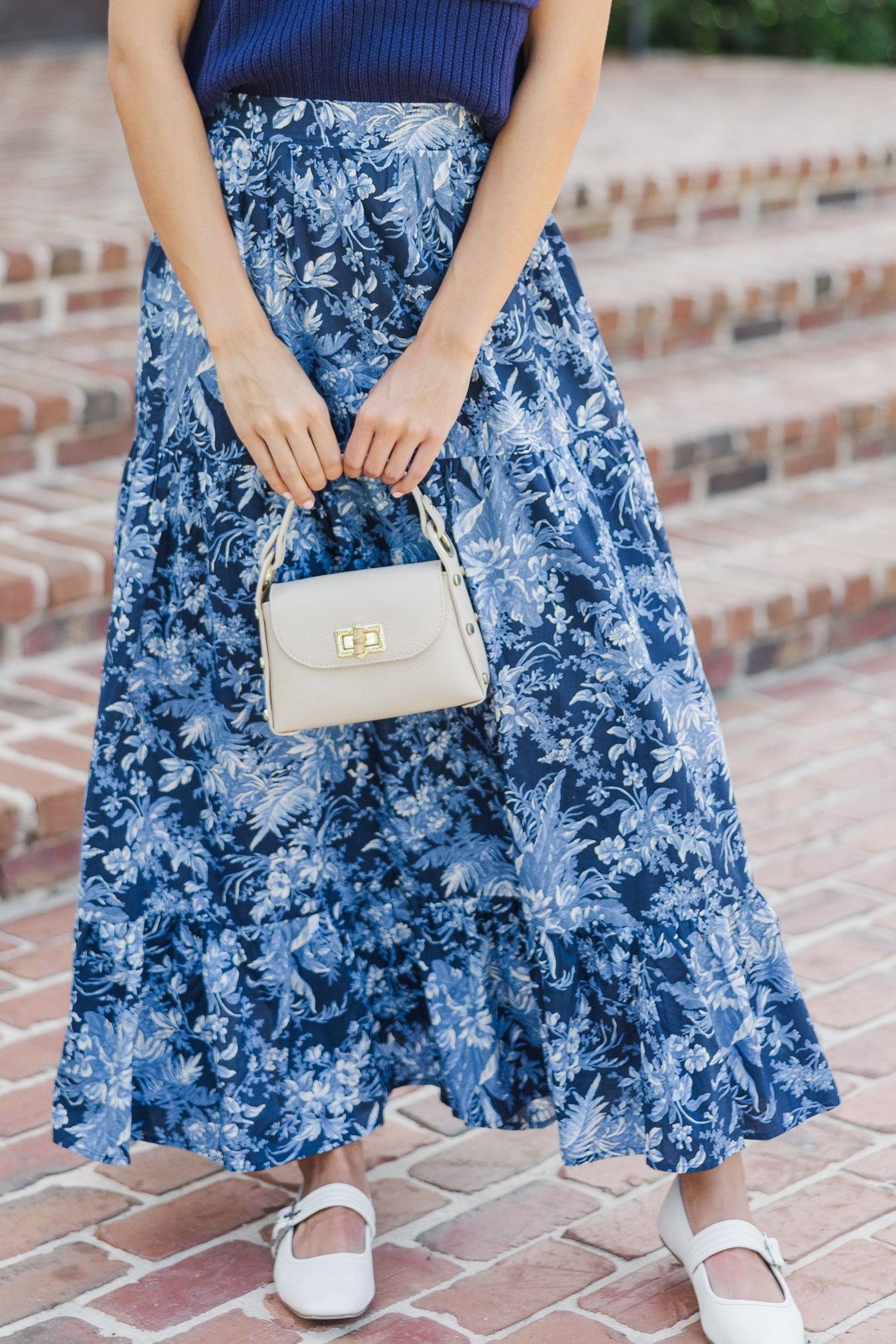 How I Feel Navy Blue Floral Maxi Skirt Female Product Image